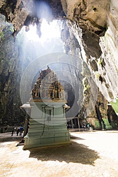 Batu Caves, Malaysia, December 15 2017: Temple in the middle of Batu Cave