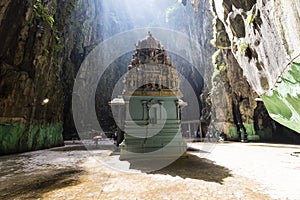 Batu Caves, Malaysia, December 15 2017: Temple in the middle of Batu Cave