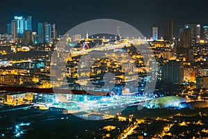 Batumi, Adjara, Georgia. Aerial View Of Urban Cityscape Skyline At Night