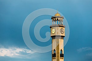 Batumi, Adjara, Georgia. Close Up Of Chacha Tower On Blue Evening