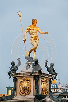 Batumi, Adjara, Georgia. Neptune Fountain On Blue Sky Background