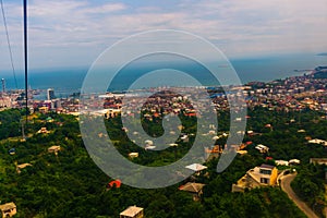 BATUMI, GEORGIA: Beautiful view of Batumi from cable car. Batumi Argo Cable Car.