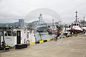 Batumi, Georgia - June 27, 2021, British Navy destroyer HMS Defender is moored