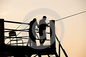 Batumi. Georgia - September 26, 2020:Fishermen on the Black Sea coast in Batumi