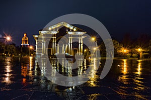 Batumi park and ocean at rainy night