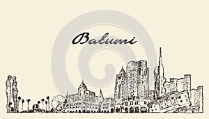 Batumi skyline Georgia hand drawn vector sketch