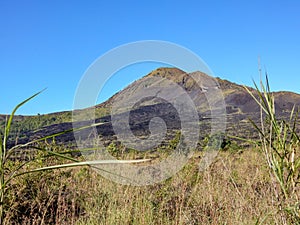 Batur volcano, scorched by long-time eruption and resurgent vegetation