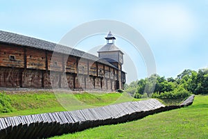 Baturyn Citadel with protective ditch. Ancient Slavonic architecture of fortress