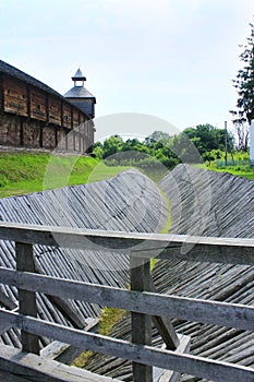 Baturyn Citadel with protective ditch. Ancient Slavonic architecture of fortress