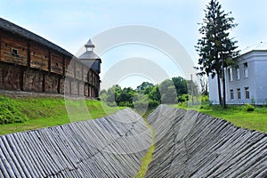 Baturyn Citadel with protective ditch. Ancient Slavonic architecture of fortress