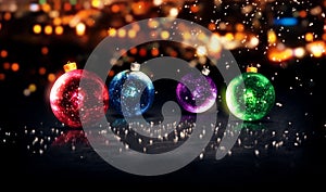 Baubles Christmas Night Bokeh Beautiful 3D Background Red Blue