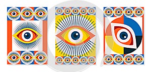 Bauhaus abstract eye poster set color style minimal 20s