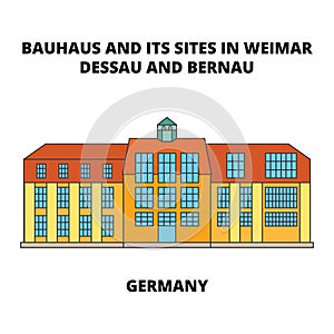 Bauhaus Dessau unesco Germany line icon concept. Bauhaus Dessau unesco Germany flat vector sign, symbol, illust