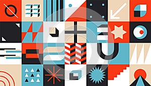 Bauhaus geometric brutalism elements. Modern basic bold forms, abstract dynamic shapes simple design. Vector