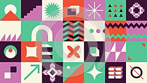 Bauhaus geometric brutalism elements. Modern basic bold forms, dynamic abstract shapes simple design. Vector