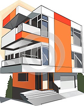 Bauhaus Geometric Painting, Flat Style, Vibrant Colors, Balcony, Art Focus