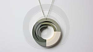 Bauhaus Inspired Circular Necklace With Green And White Pattern