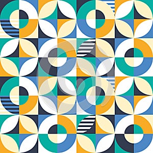 Bauhaus inspired vector seamless pattern with geometric round shapes, abstract modern ornament perfect for wallpaper or textile, f