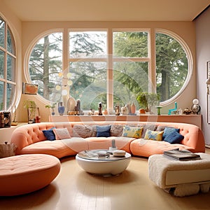 Bauhaus interior design in soft pastel colours and natural light