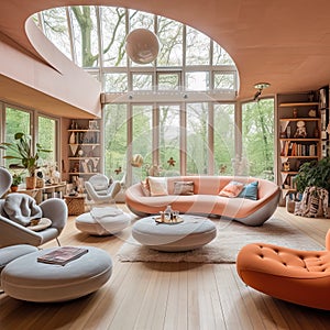 Bauhaus interior design in soft pastel colours and natural light