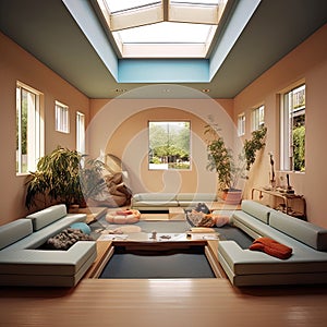 Bauhaus interior design in soft pastel colours and natural light