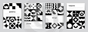 Bauhaus poster. Minimal monochrome geometric banners with simple black shapes in Swiss style. Vector trendy abstract