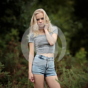 Bautiful Blond Teenage Girl Alone In The Woods