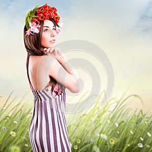 Bautiful woman with tulip hair decoration photo