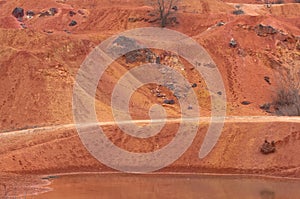 Bauxite mine raw bauxite on surface