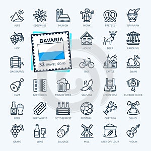 Bavaria, Bavarian, Bayern - minimal thin line web icon set. Outline icons collection