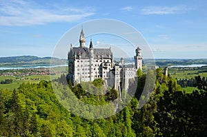 Bavaria, Germany - 05/28/2013: Bavarian Neuschwanstein - Sleeping Beauty castle, which was founded and built by Ludwig 2