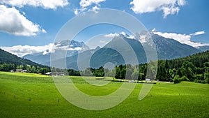 Bavaria in summer, Hochkalter and Watzmann mountain range, Ramsau, Bavaria, Germany