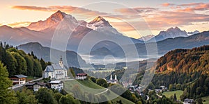 Bavarian Alps Mountain Landscape at Sunrise photo