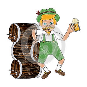 Bavarian with beer barrel and cup scribble