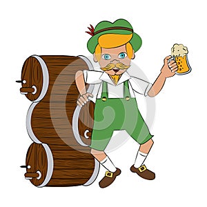 Bavarian with beer barrel and cup