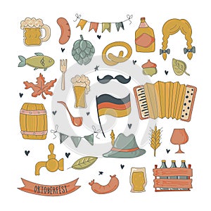 Bavarian beer festival for greeting card, invitation, banner, poster, pack, sticker, glass. Oktoberfest design elements