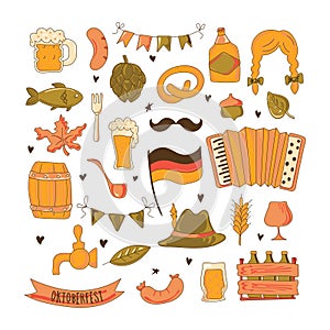 Bavarian beer festival for greeting card, invitation, banner, poster, pack, sticker, glass. Oktoberfest design elements