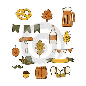 Bavarian beer festival for greeting card, invitation, banner, poster, pack, sticker, glass. Oktoberfest design elements