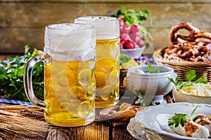 Bavarian beer with soft pretzels