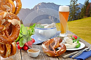 Bavarian breakfast with white sausages