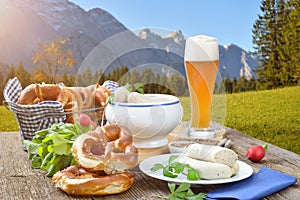 Bavarian breakfast with white sausages