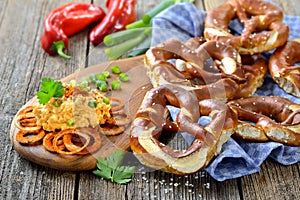 Bavarian cheese snack with pretzels