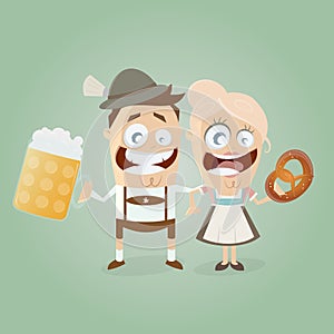 Bavarian couple with beer and pretzel