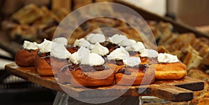 Bavarian doughnuts displayed at Prague farmers market