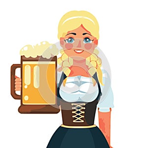 Bavarian german barmaid holding big mug of beer vector graphics