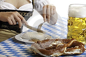 Bavarian Girl having a Oktoberfest meal