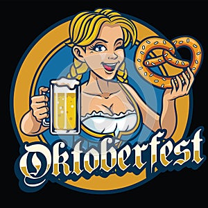 bavarian girl hold the pretzel and beer