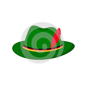 Bavarian Green Alpine Hat isolated on white. Traditional Oktoberfest symbol. Flat vector icon. Easy to edit template for your logo