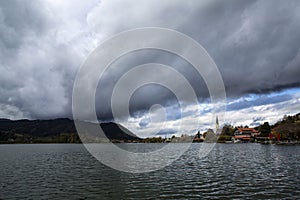 Bavarian lake Schliersee with dramatic clouds