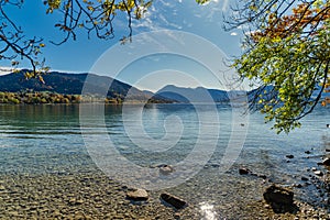 The bavarian lake Tegernsee, a tourism hotsport in the autumn season with the view at the alp mountains.